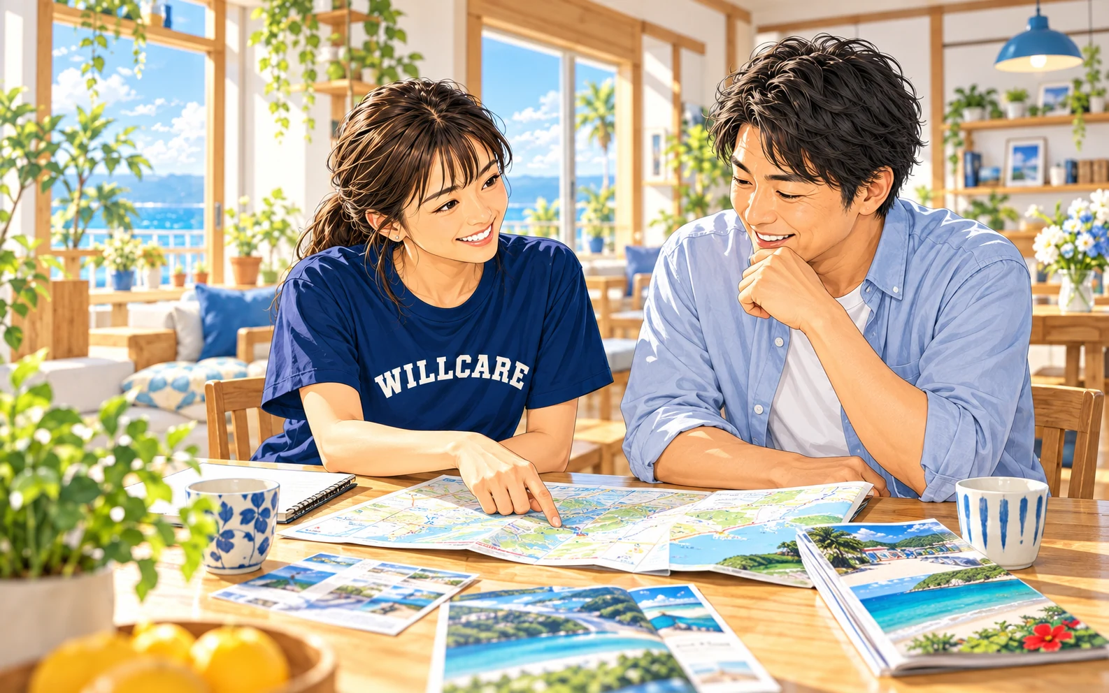 自宅で外出先を相談する利用者さんとスタッフ