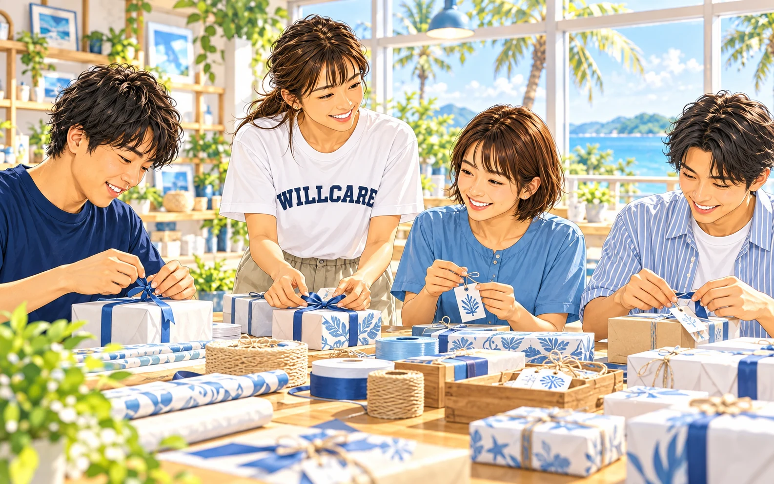 仲間と協力して包装の仕事に取り組む利用者さん
