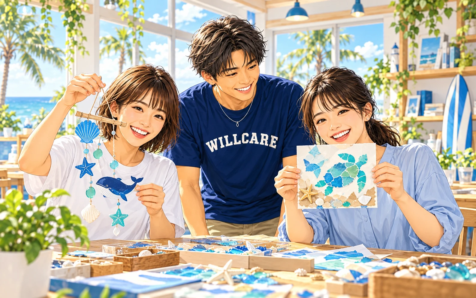 活動で作った作品を紹介する仲間