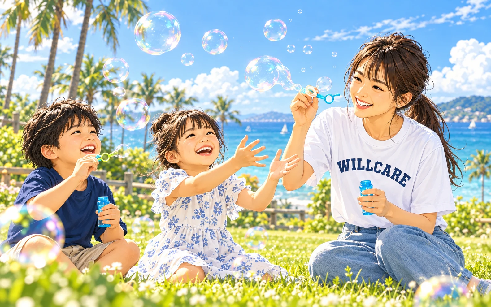 公園でシャボン玉を楽しむ子どもたち